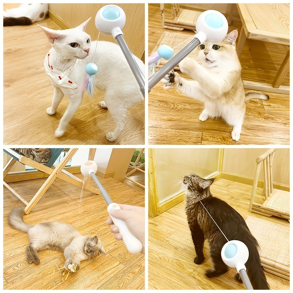 Cat Teaser Stick, Retractable Cat Wand With Replacement Head