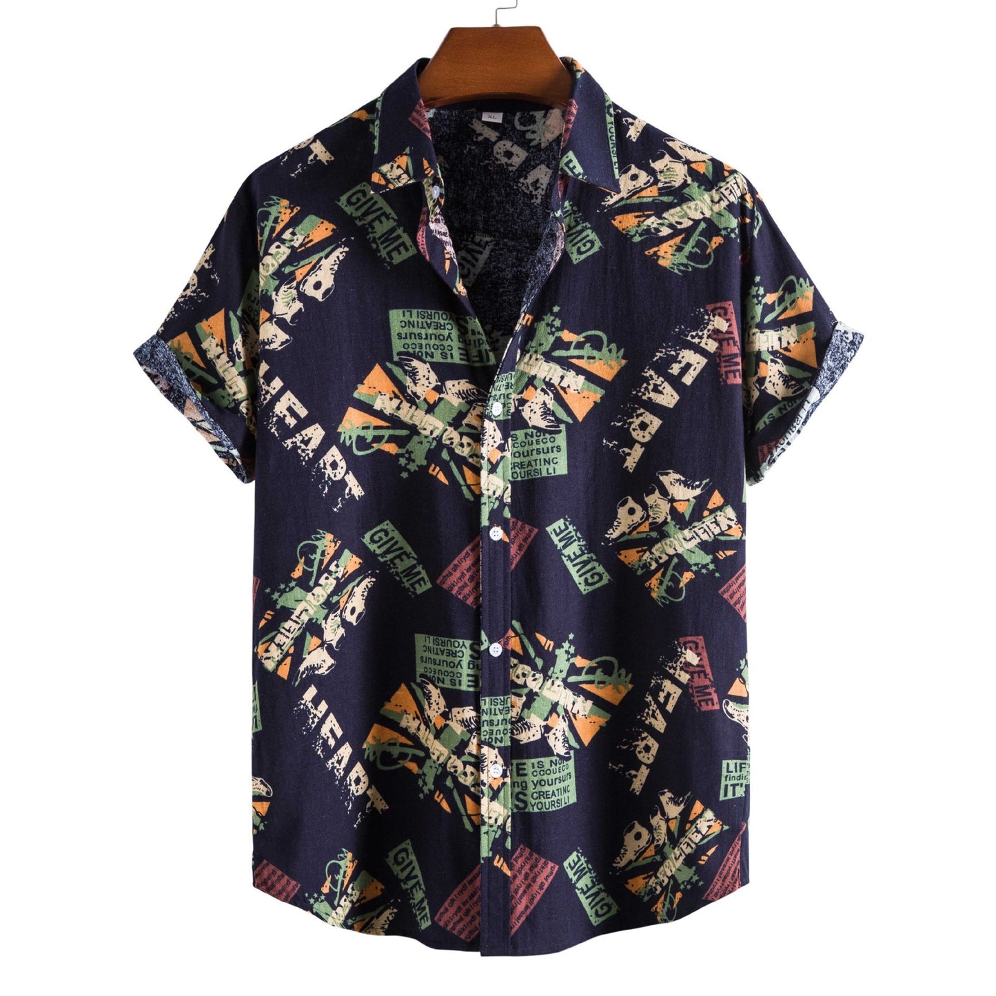 Vintage Letter Print Turn-down Collar Shirts