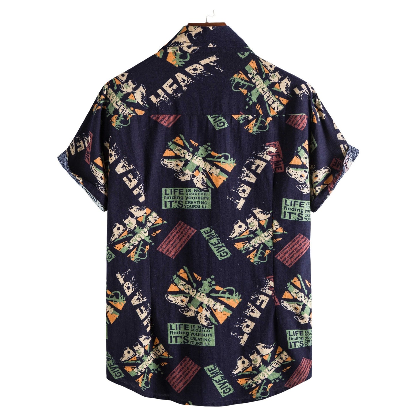 Vintage Letter Print Turn-down Collar Shirts