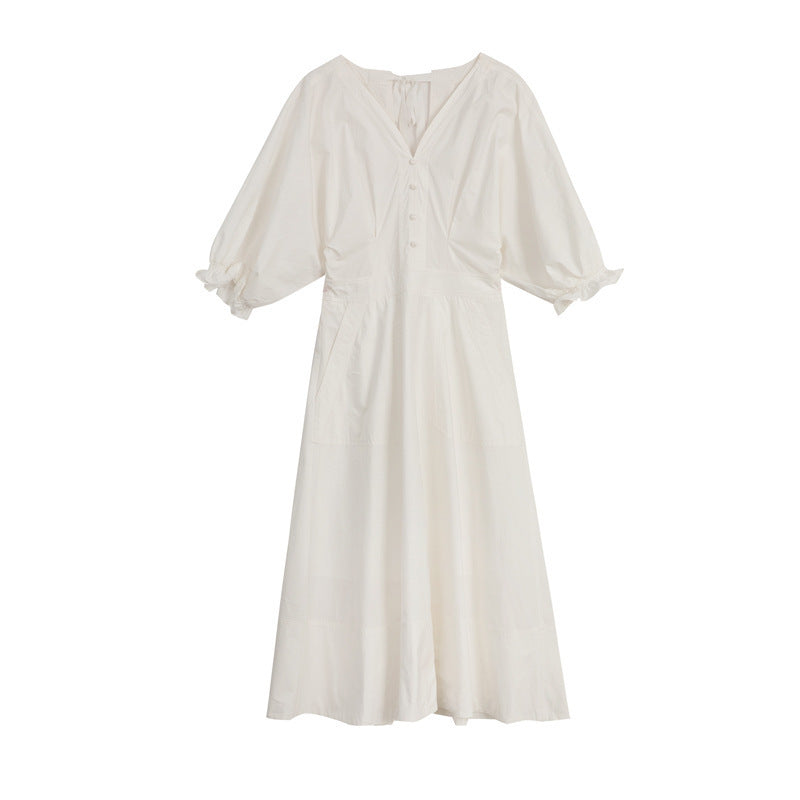 Dress Women Summer V-neck Puff Sleeve