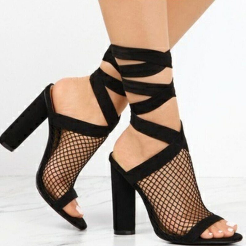 Women Sandals Bandage Flock Cross Strap Lace