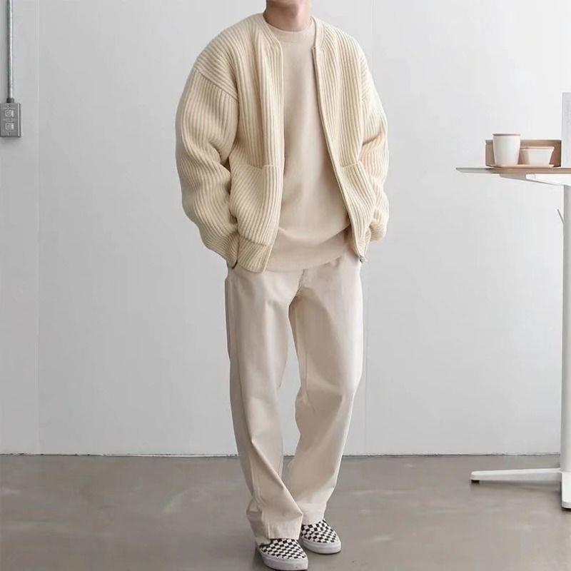 Men Zip Up Knitted Cardigan Lined