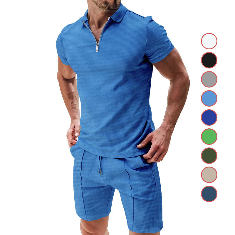 2Pcs Casual Waffle Suit Summer