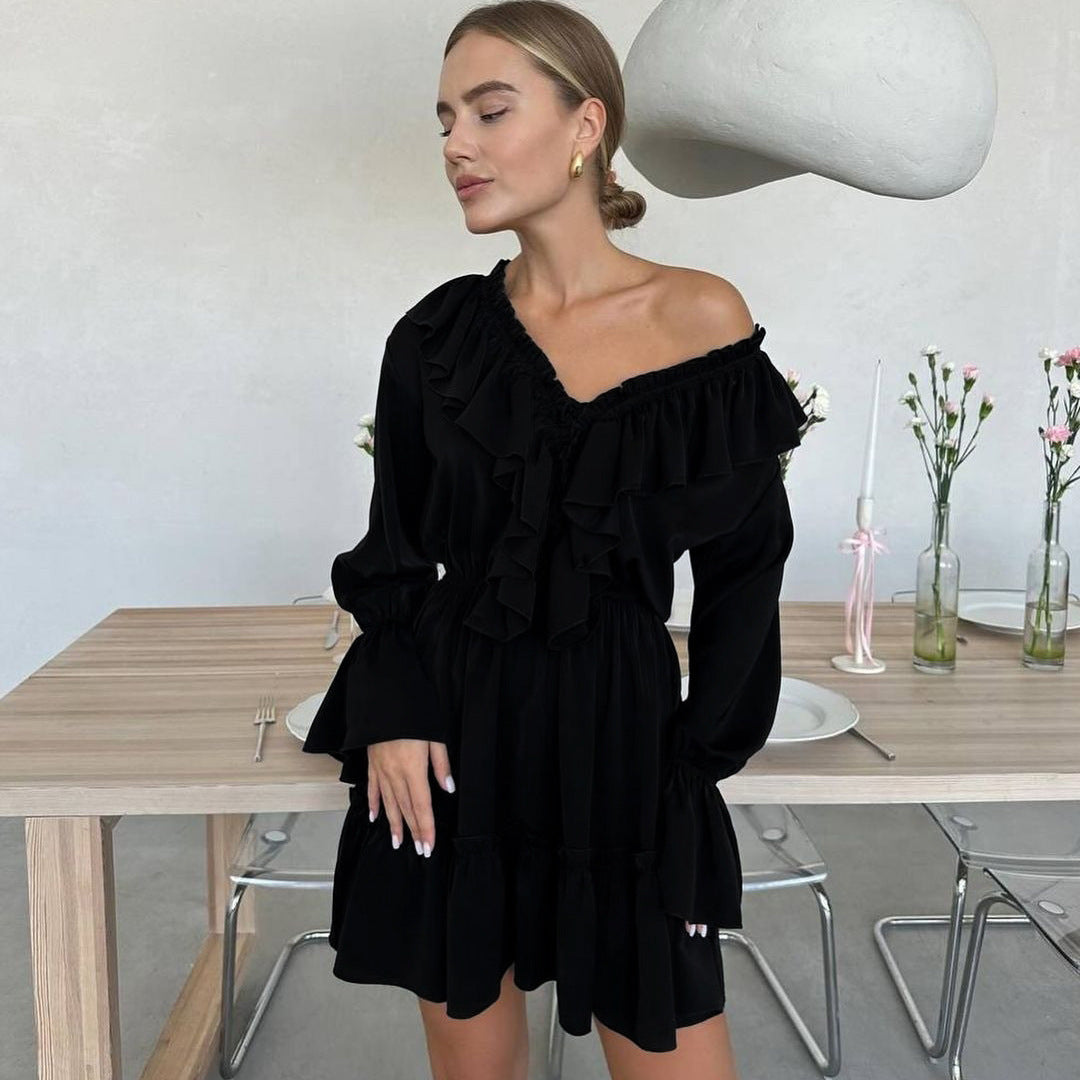 V Neck Flared Sleeve Short Dress