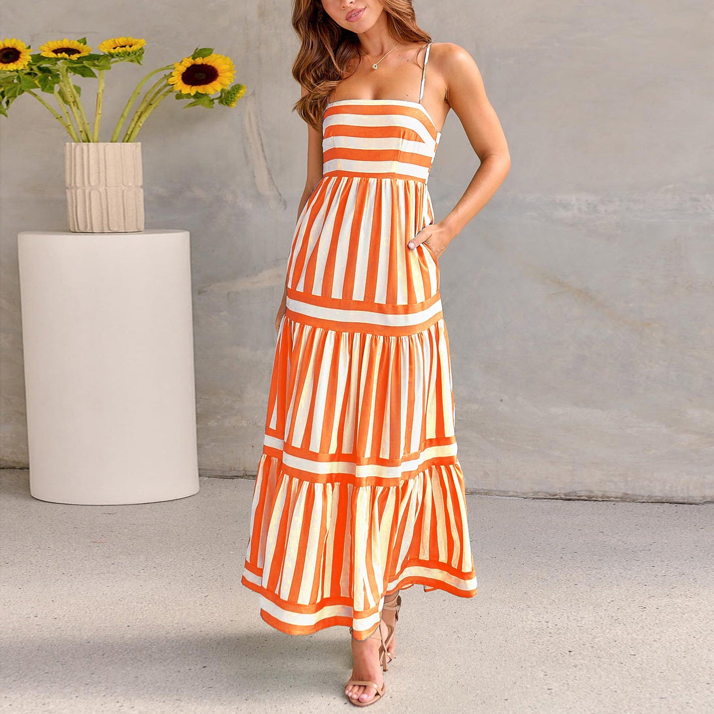 Summer Striped Printed Long Dress