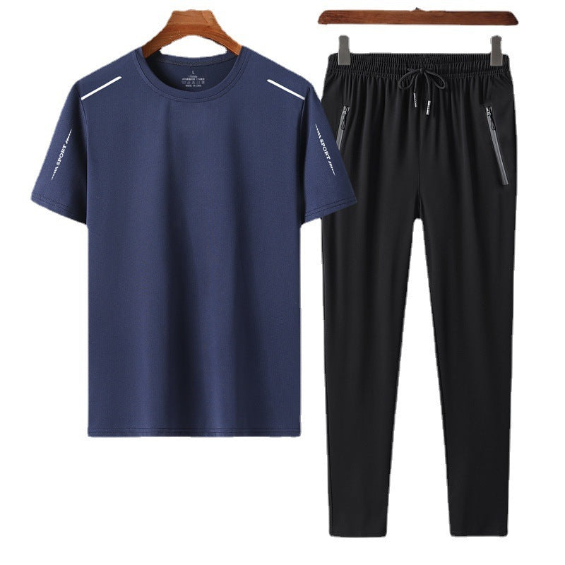 Men's Ice Silk Quick-drying T-shirt And Trousers Two-piece Suit