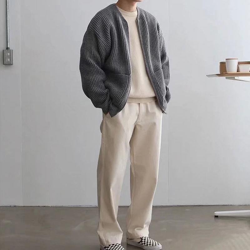 Men Zip Up Knitted Cardigan Lined
