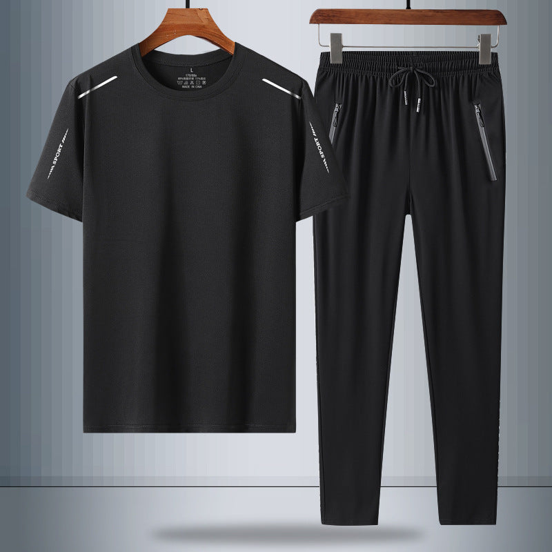 Men's Ice Silk Quick-drying T-shirt And Trousers Two-piece Suit