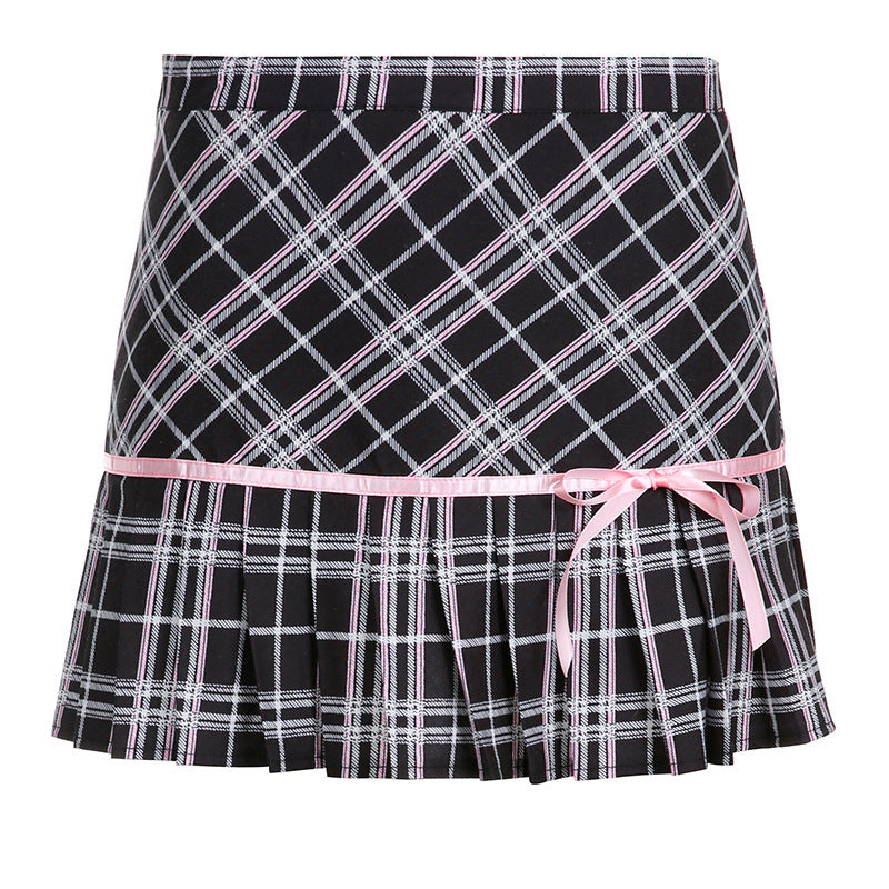 Low Waist Plaid Retro Pleated Skirt