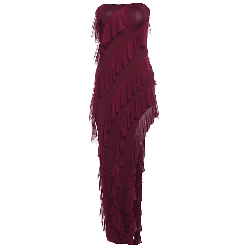 Tube Top Backless Split Tassel Dress