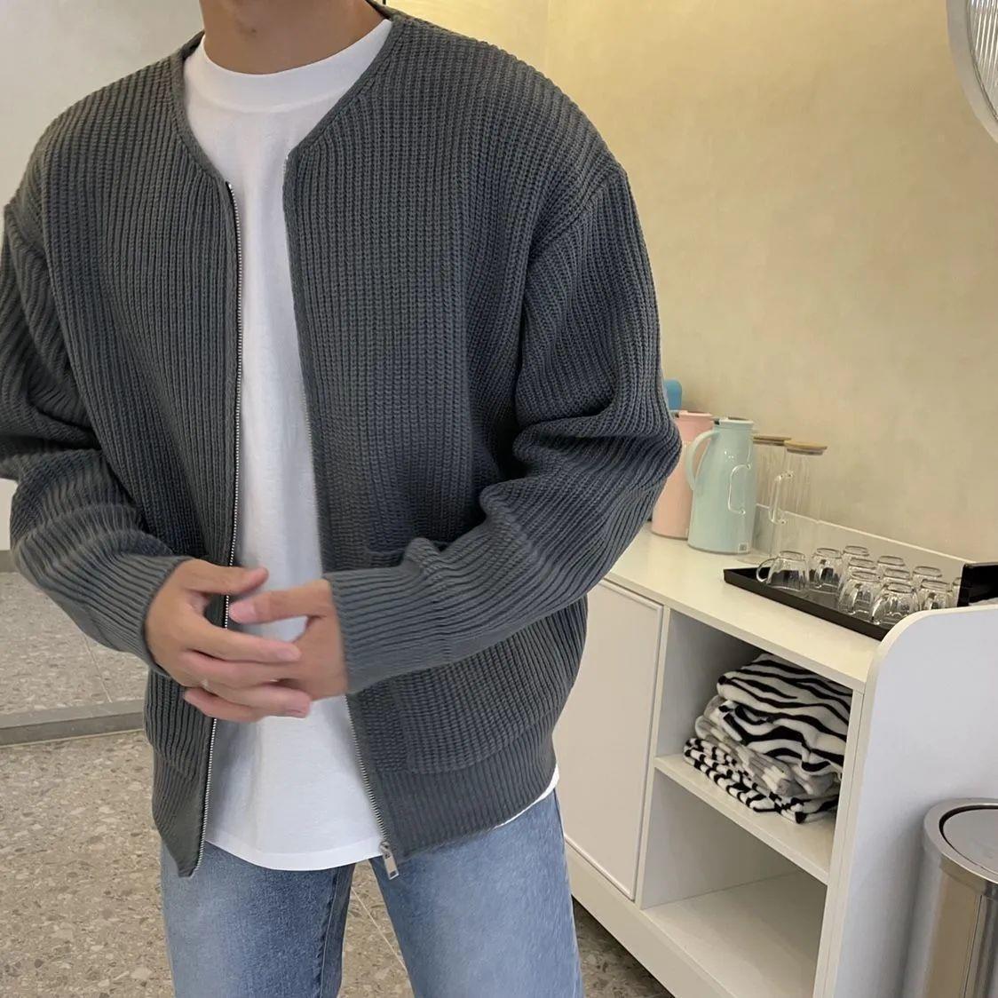 Men Zip Up Knitted Cardigan Lined