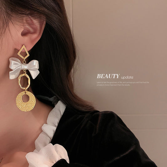 Silver Post Geometric Bow Asymmetrical Earrings