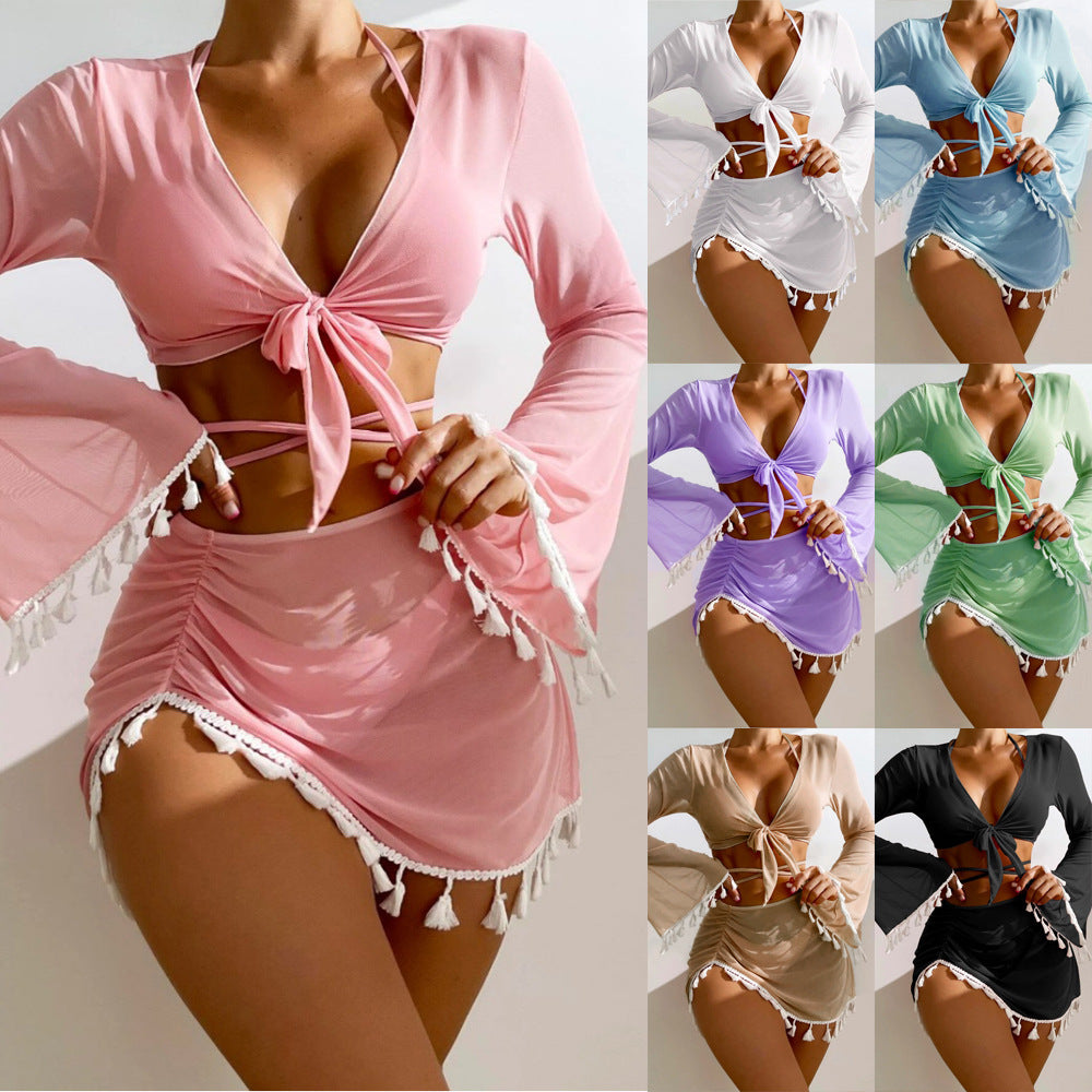 4pcs Solid Color Bikini
