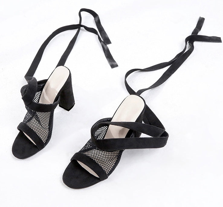Women Sandals Bandage Flock Cross Strap Lace