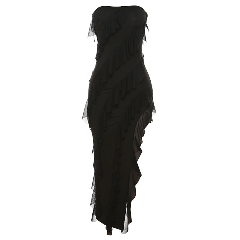 Tube Top Backless Split Tassel Dress