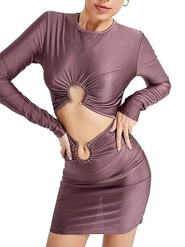 Metal Buckle Long Sleeve Short Dress