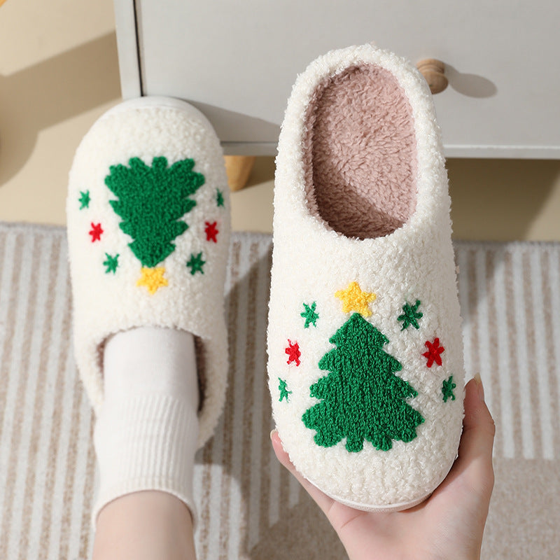 Suede Slippers Cute Cartoon Santa Claus Cotton Slippers For Women And Men Couples Winter Warm Furry Shoes