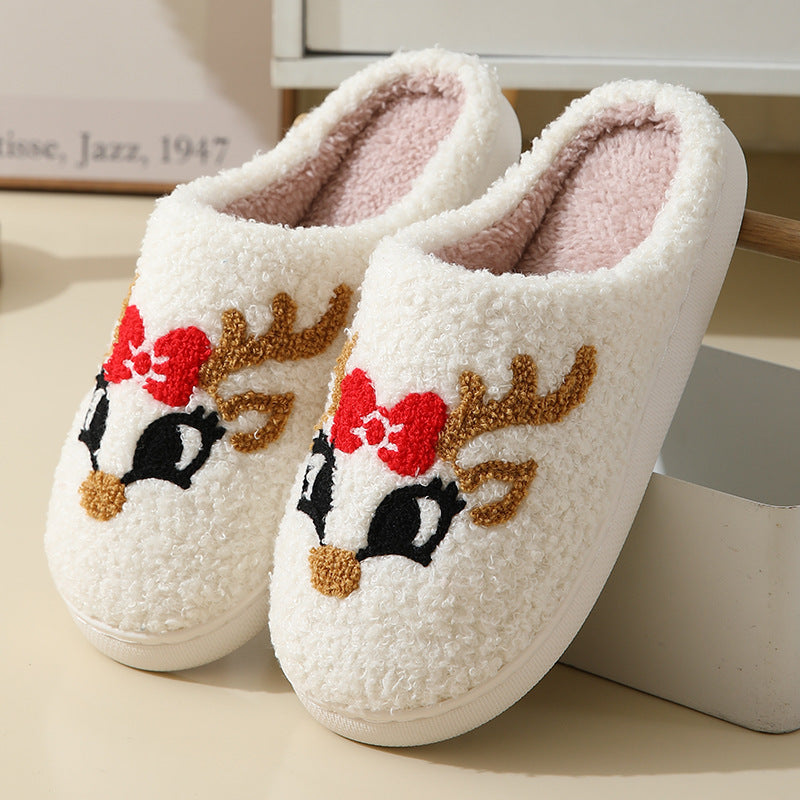 Suede Slippers Cute Cartoon Santa Claus Cotton Slippers For Women And Men Couples Winter Warm Furry Shoes