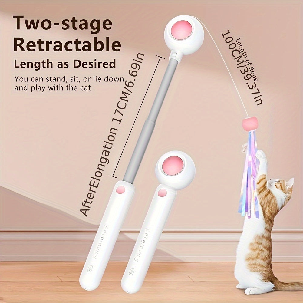 Cat Teaser Stick, Retractable Cat Wand With Replacement Head