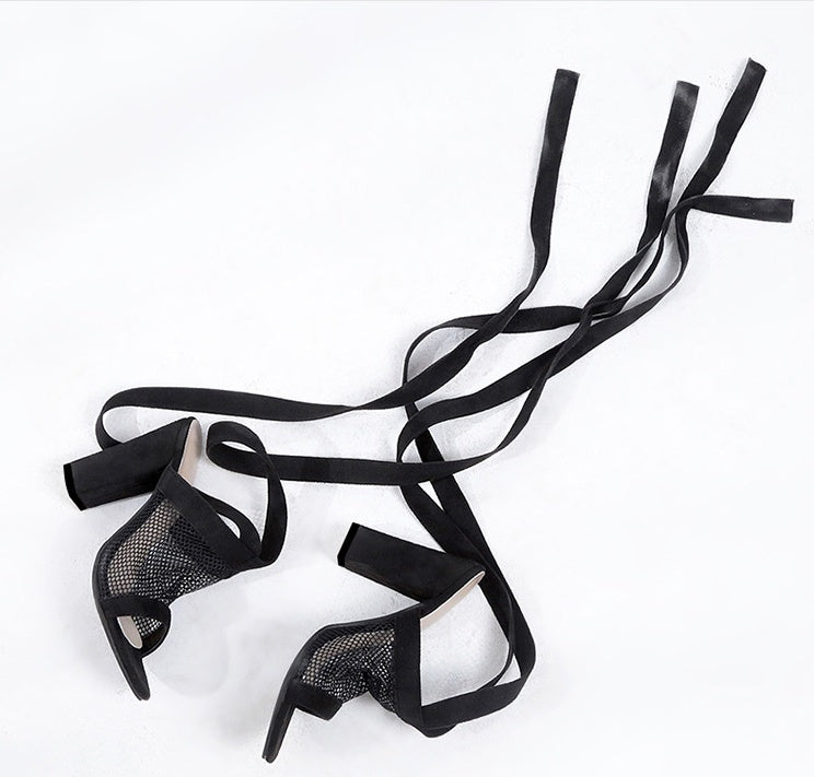 Women Sandals Bandage Flock Cross Strap Lace