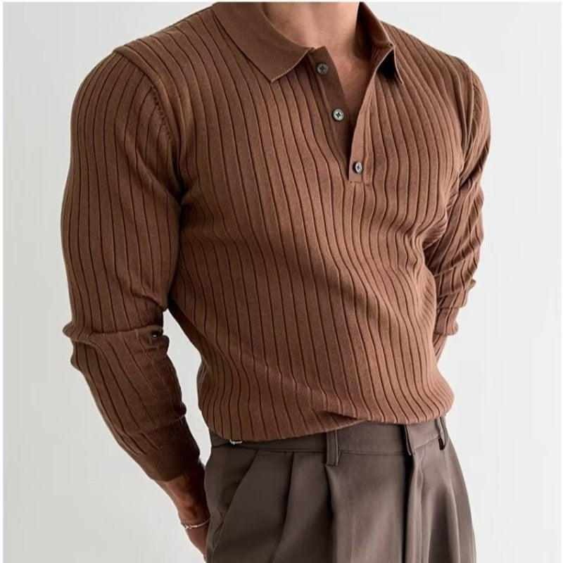 Lapel Button Long Sleeve Polo Shirt Slim