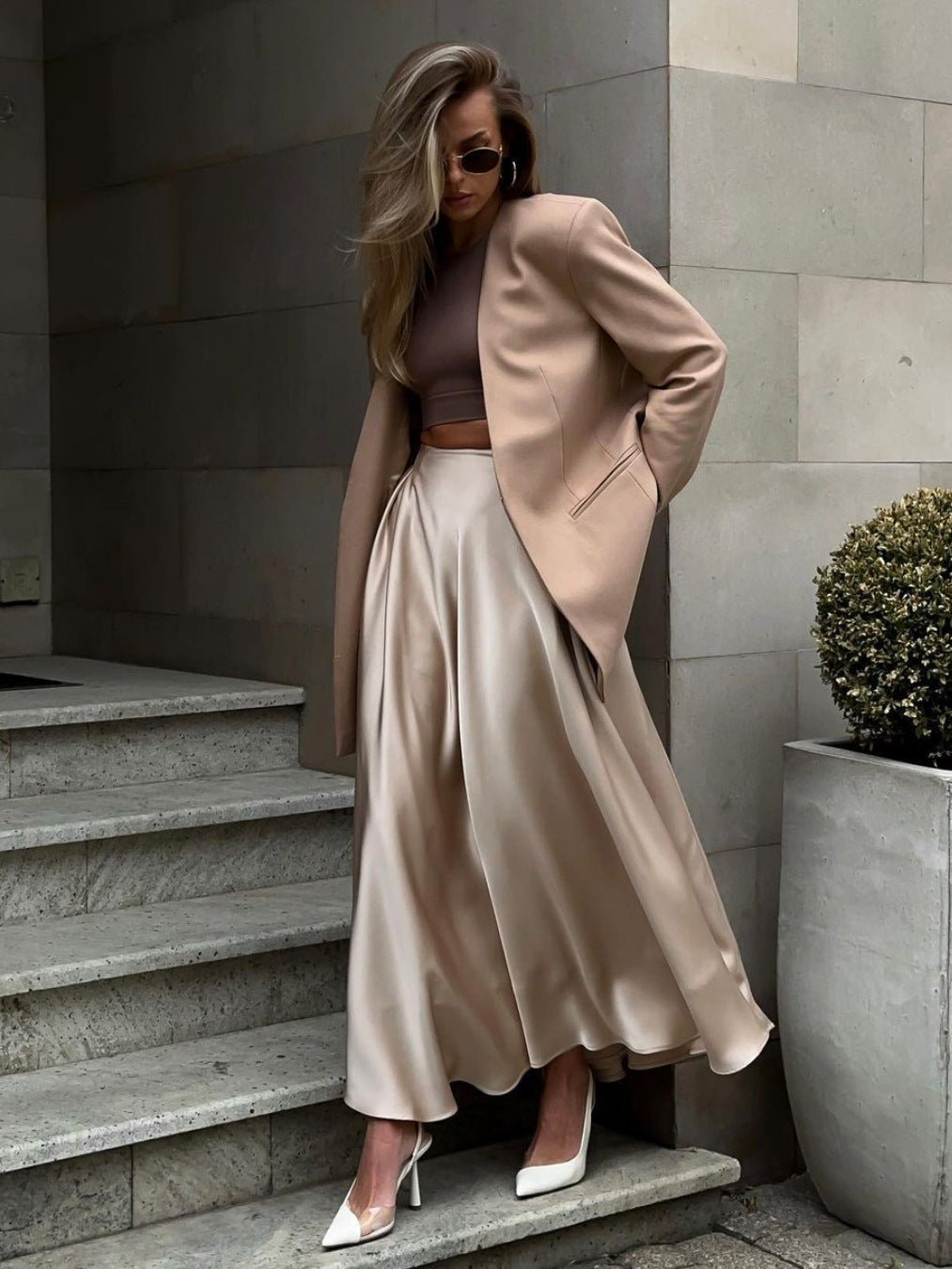 Graceful Satin Satin Long Skirt