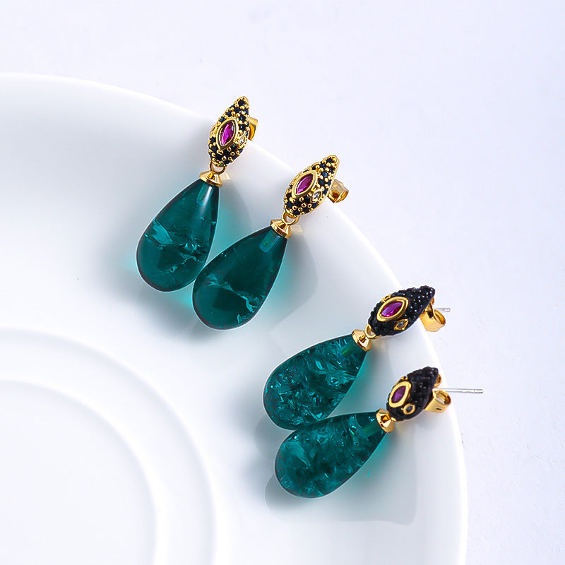 Green Water Drop Design Full Of Diamond Earrings