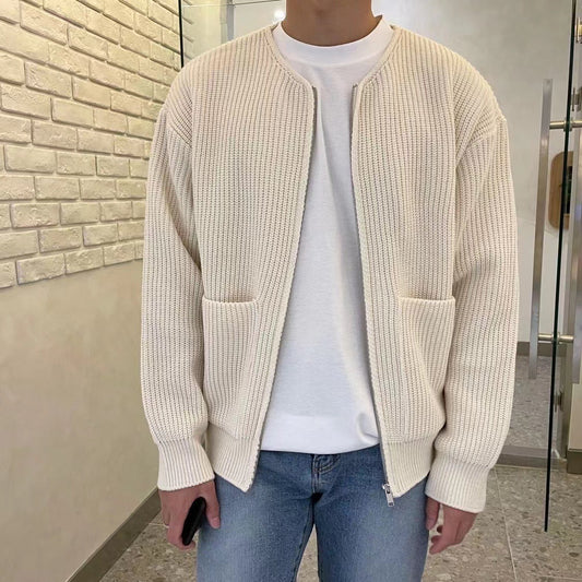 Men Zip Up Knitted Cardigan Lined