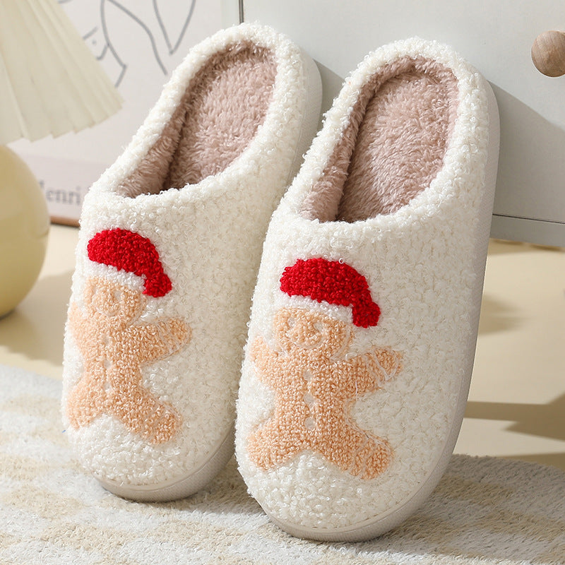 Suede Slippers Cute Cartoon Santa Claus Cotton Slippers For Women And Men Couples Winter Warm Furry Shoes