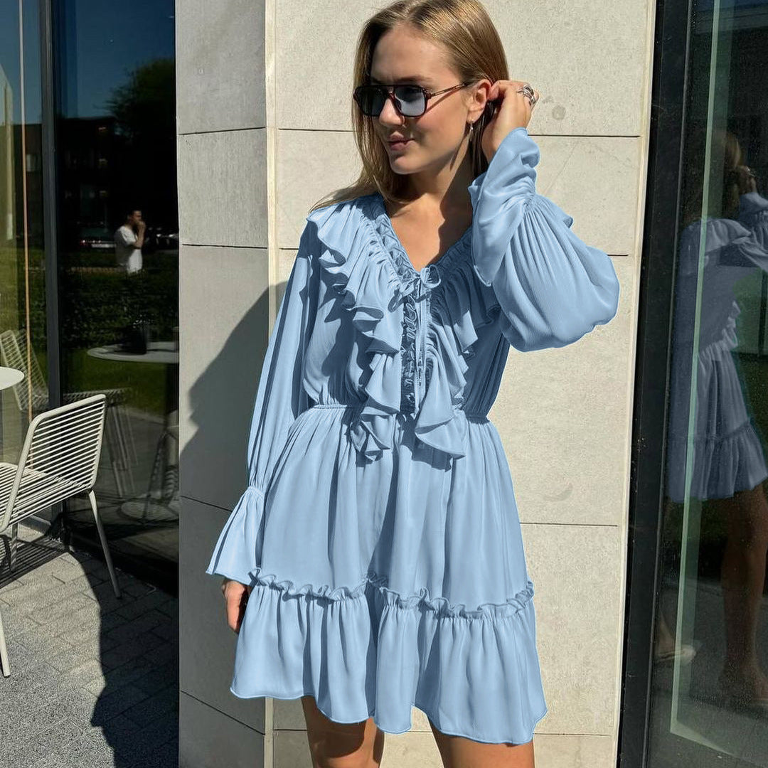 V Neck Flared Sleeve Short Dress