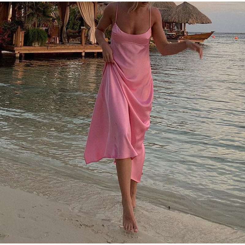 Women Camis Satin Long Dresses Elegant Sleeveless