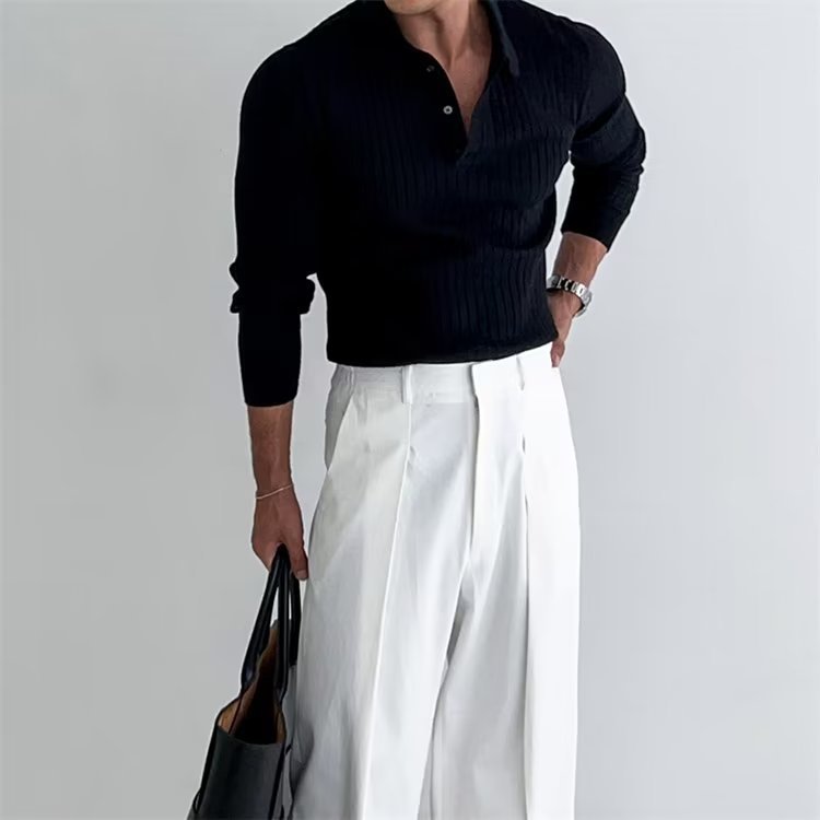 Lapel Button Long Sleeve Polo Shirt Slim