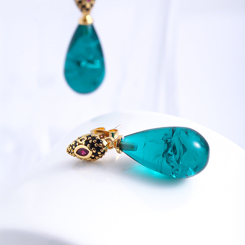 Green Water Drop Design Full Of Diamond Earrings