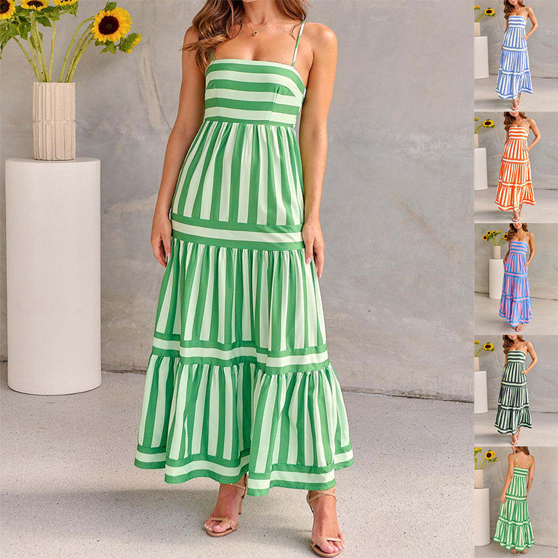 Summer Striped Printed Long Dress
