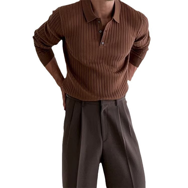 Lapel Button Long Sleeve Polo Shirt Slim