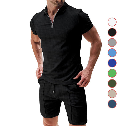 2Pcs Casual Waffle Suit Summer