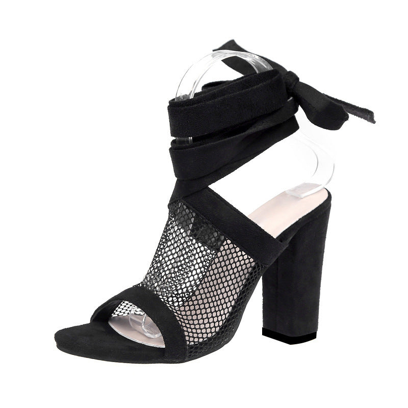 Women Sandals Bandage Flock Cross Strap Lace