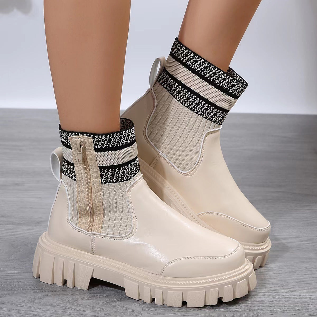 Fashion Mid-tube Boots With Zipper Desig Shoes Winter