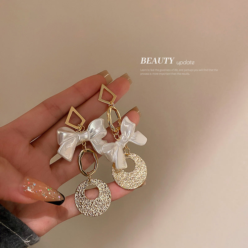Silver Post Geometric Bow Asymmetrical Earrings