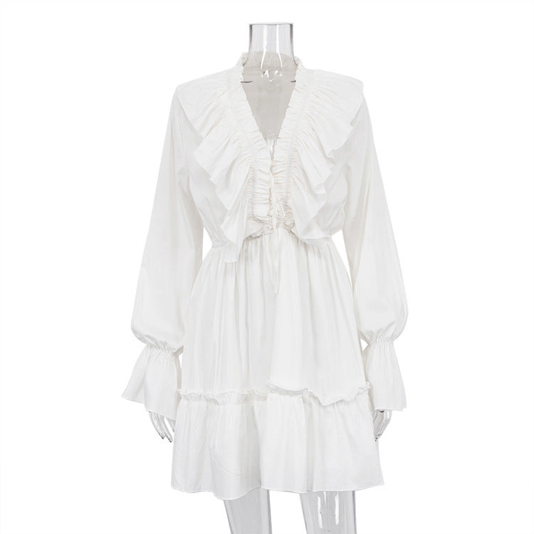 V Neck Flared Sleeve Short Dress