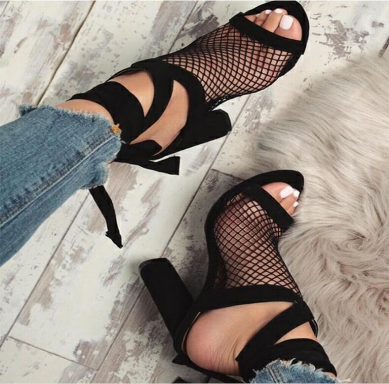 Women Sandals Bandage Flock Cross Strap Lace