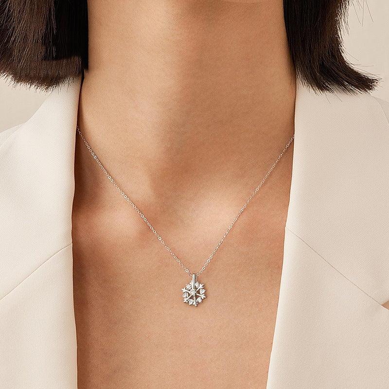Silver Snowflake Necklace Women
