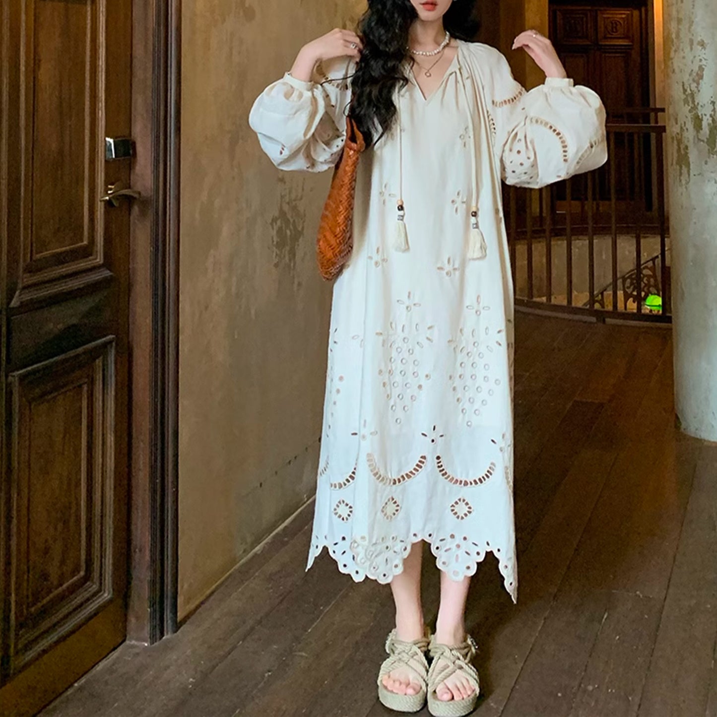 Retro Ethnic Travel Holiday Embroidered Long Dress