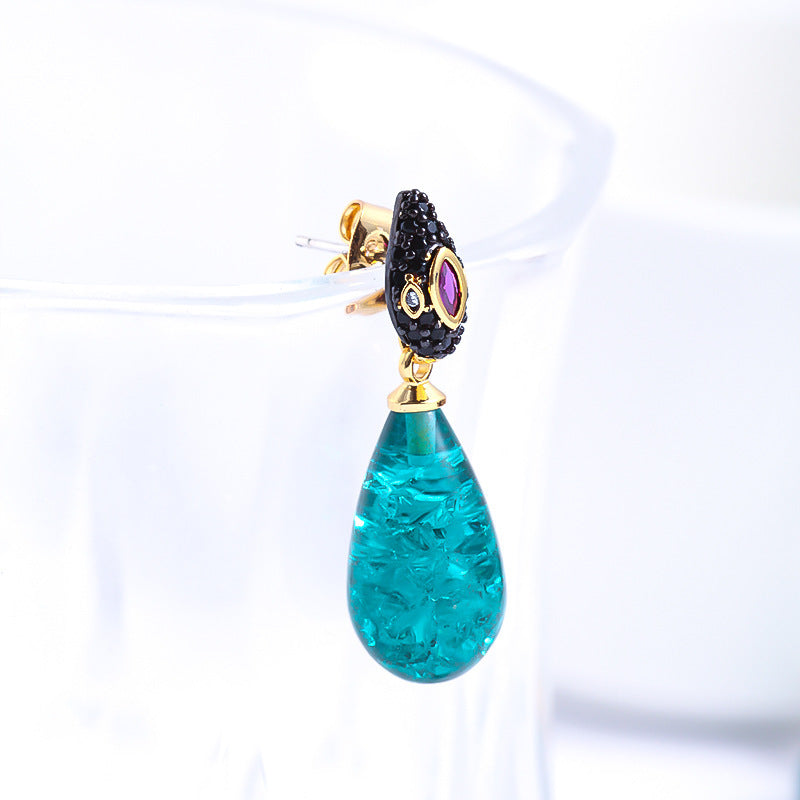 Green Water Drop Design Full Of Diamond Earrings