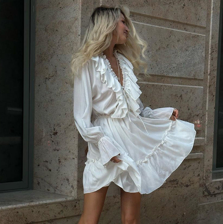 V Neck Flared Sleeve Short Dress