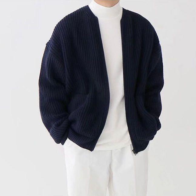 Men Zip Up Knitted Cardigan Lined