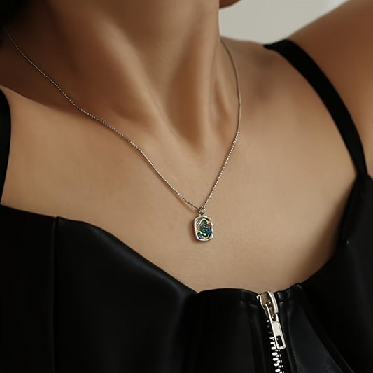 Lxalry Colorful Gemstone Pendant Necklace Stylish Vintage Gold Foil Embellished With Colorful