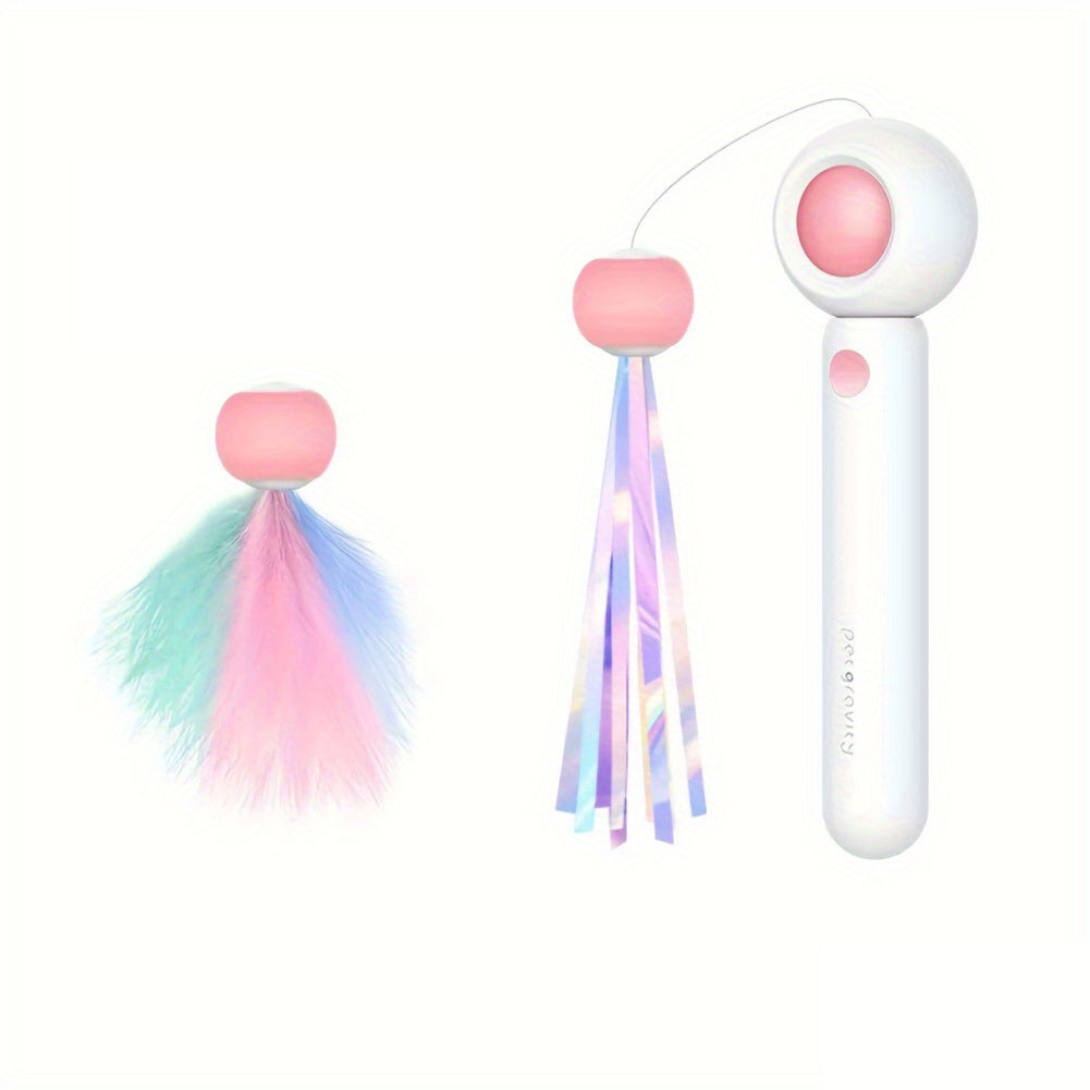 Cat Teaser Stick, Retractable Cat Wand With Replacement Head