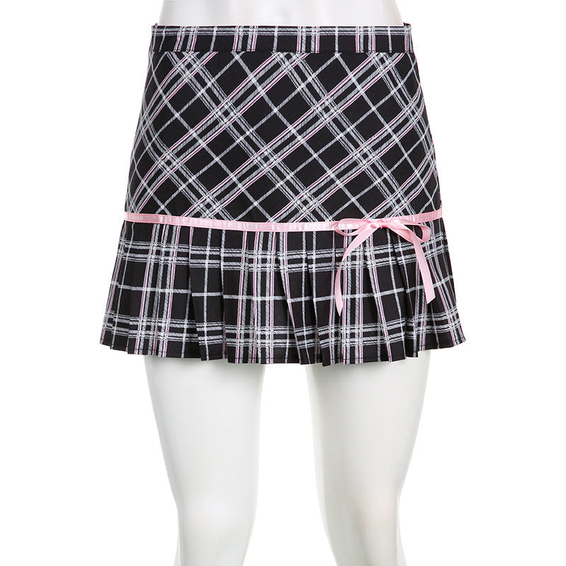 Low Waist Plaid Retro Pleated Skirt