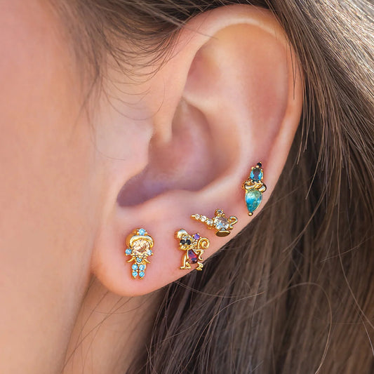925 Silver Needle Plating 18K Gold Fairy Tale Cartoon Earrings